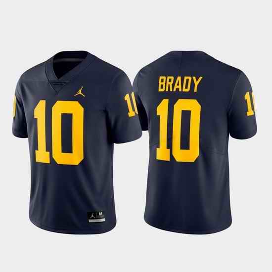 Men Michigan Wolverines Tom Brady 10 Navy Limited Alumni Football Jersey